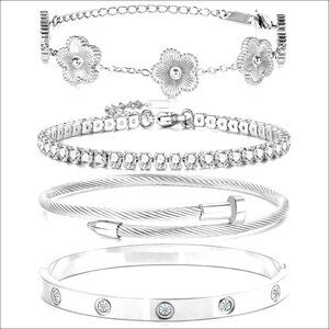 Stainless Steel 18K Gold Plated Bangle Bracelet Set Stackable 5 Piece